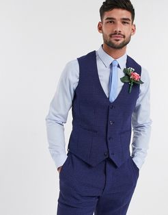 wedding skinny suit suit vest in blue wool blend micro houndstooth-Blues