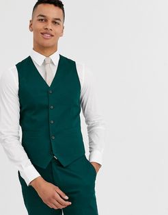 wedding skinny suit suit vest in cotton in forest green