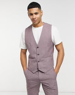 wedding skinny suit suit vest in wine crosshatch-Purple