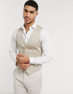 wedding skinny suit vest in stone cotton-Neutral