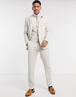 wedding slim suit pants in stone crosshatch-Neutral