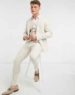 wedding super skinny suit pants in stone micro texture-Neutral