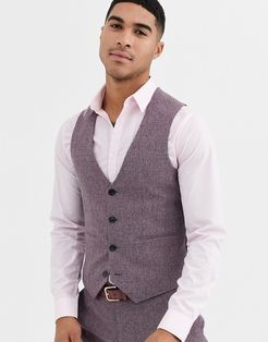 wedding super skinny suit suit vest in crosshatch in wine twist-Red