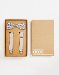 Wedding suspenders and bow tie set in light gray-Grey