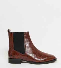 Wide Fit Alyssa leather chelsea boots in brown croc