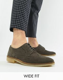 Wide Fit brogue shoes in gray suede with natural sole-Grey