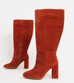 Wide Fit Comet suede pull-on boots in rust-Orange