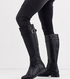 Wide Fit Constance flat riding boots in black