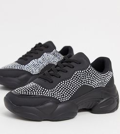 Wide Fit Destined embellished chunky sneakers in black