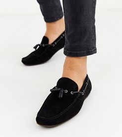 Wide Fit driving shoes in black suede with lace detail