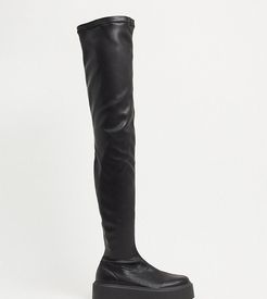 Wide Fit Katie chunky over the knee boots in black