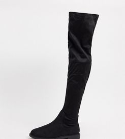 Wide Fit Kennedy flat knee boots in black