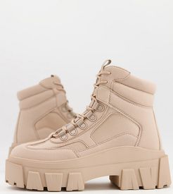 Wide Fit lace up boot in beige faux nubuck with chunky sole