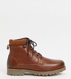 Wide Fit lace up worker boots in tan leather