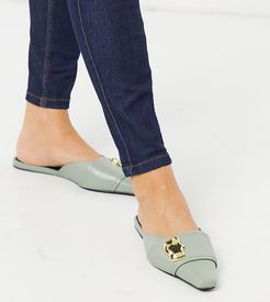 Wide Fit Lavish premium leather embellished mules in mint-Green