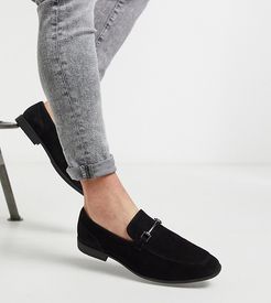 Wide Fit loafers in black faux suede with snaffle