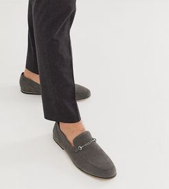 Wide Fit loafers in gray faux suede with snaffle detail and black sole-Grey