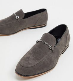 Wide Fit loafers in gray faux suede with snaffle detail and black sole-Grey