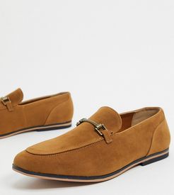 Wide Fit loafers in tan faux suede with snaffle