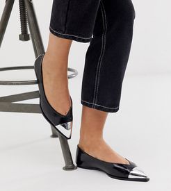 Wide Fit Logan pointed ballet flats with toe cap in black