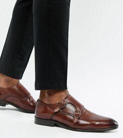 Wide Fit monk shoes in brown leather