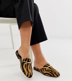 Wide Fit Moves leather mule loafers in tiger-Multi