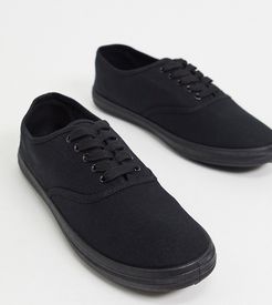 Wide Fit oxford plimsolls in black canvas