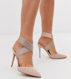 Wide Fit Payback elastic high heels in beige and glitter-Neutral