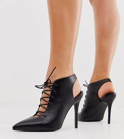 Wide Fit Proud lace up high heeled shoe boots in black