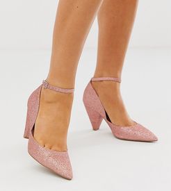 Wide Fit Speak Out pointed mid-heels in pink glitter
