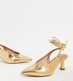 Wide Fit Susie tie leg mid heels in gold