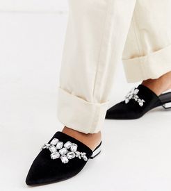 Wide Fit Verona embellished flat shoes in black