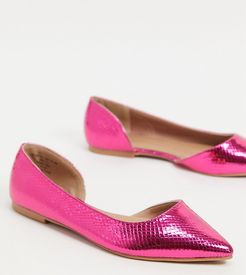 Wide Fit Virtue d'orsay pointed ballet flats in pink metallic