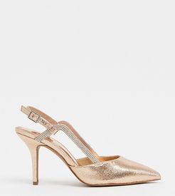 Wide Fit Watkin embellished slingback mid-heeled shoes in rose gold