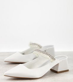 Wide Fit Webster embellished heeled mules in ivory-White