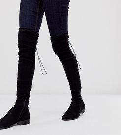 Wide Fit Wide Leg Kayden flat thigh high boots in black