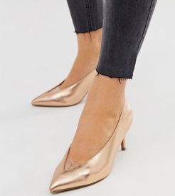 Wide Fit Winner mid heeled pumps in rose gold glitter