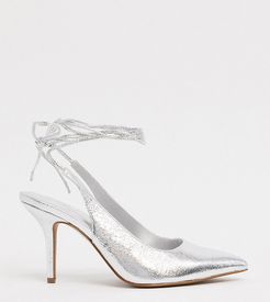 Wide Fit Witney tie leg mid-heels in silver