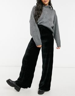 wide leg pant in velour black-Grey