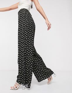 wide leg pants in ditsy floral-Pink