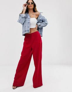 wide leg pants with clean high waist-Pink