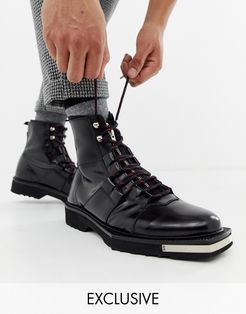 x LaQuan Smith leather lace up boot-Black