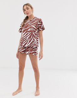 zebra pyjama short set-Brown