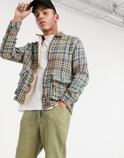 zip up overshirt in beige plaid