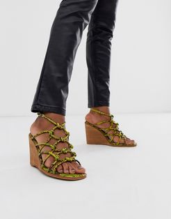 Zoe wedge sandals in green snake