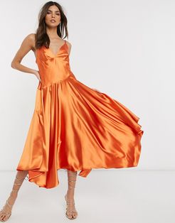 cami midi dress with seam detail-Orange