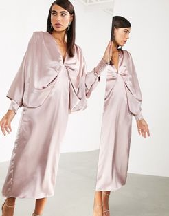 extreme kimono sleeve midi dress-Pink