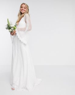 lace kimono sleeve wedding dress-White