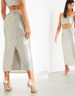 midi skirt in teardrop sequin two-piece-Green