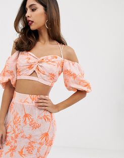 printed bow front crop top-Multi